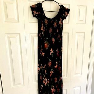 Off the shoulder Express black floral maxi dress
